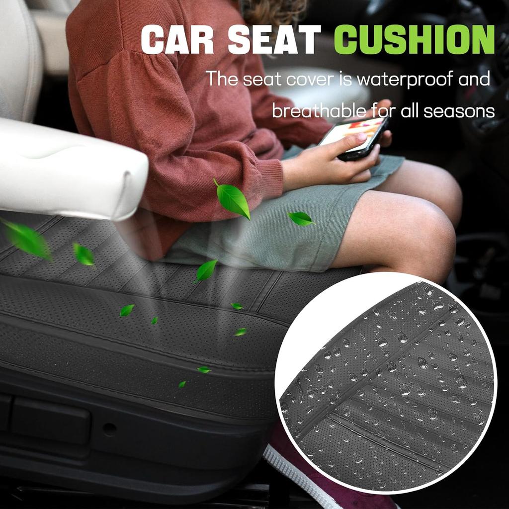 Wuyaoyao Car Seat Bottom Cover, Anti-Slip Leather Car Front Seat Cushion Pad, Full Wrap Bottom Auto Seat Protector with Pocket, Universal Front Seat