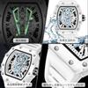 RORIOS Men's Bucket-Shaped Tonneau-Shaped Analog Watch with Multi-Function Quartz Movement, Hollow Silicone Band, Date Display, Luminous Display, Ligh