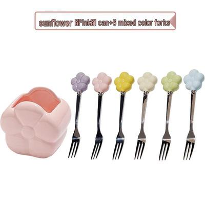 Sunflower Fruit Fork & Ceramic Holder Set