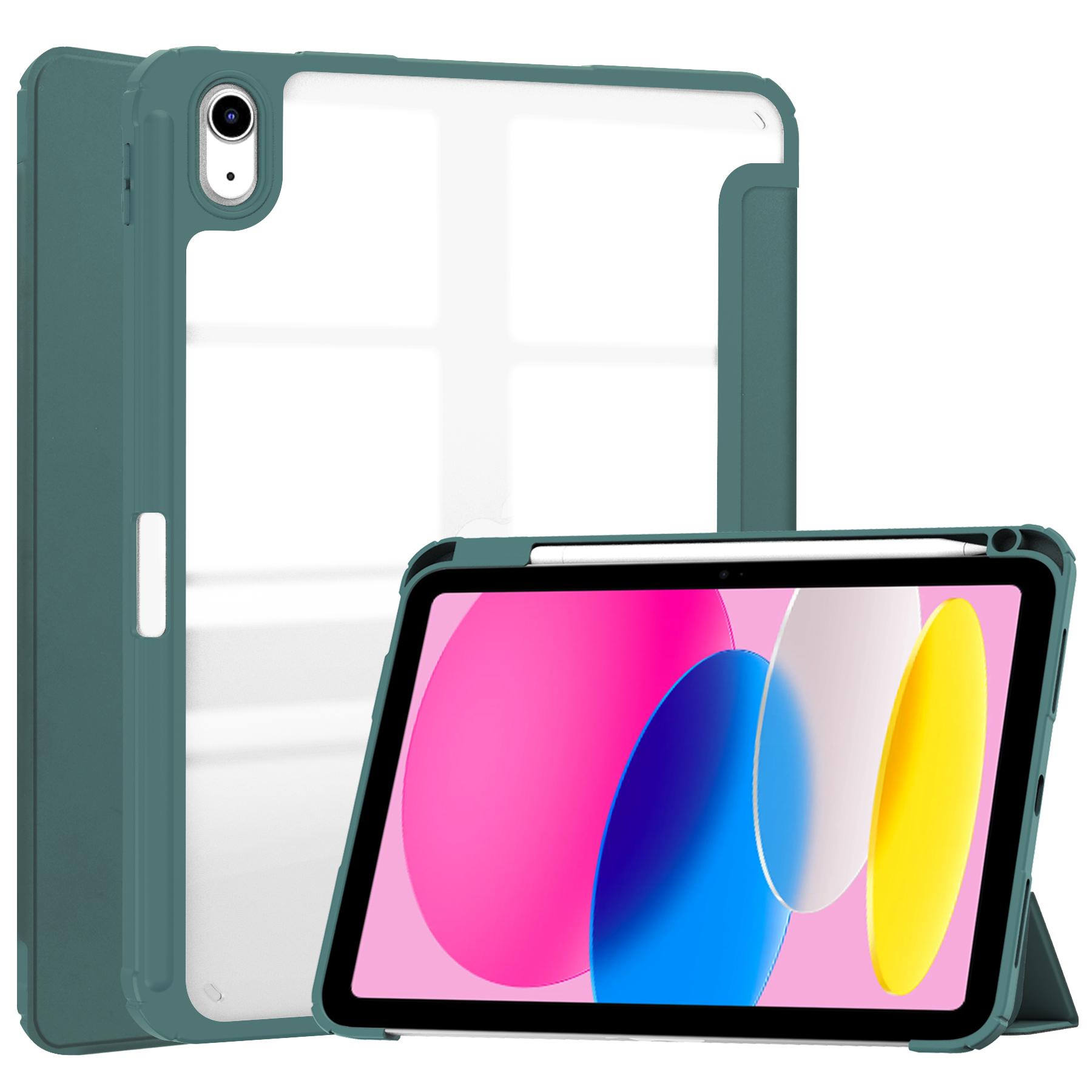 

For iPad (2025)/10.9 (2022) Case Clear Acrylic Leather Tablet Cover Support Auto Sleep/Wake Green
