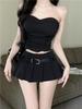 High-Waisted Pleated A-Line Mini Skirt with Belt for Petite Women - Versatile Summer Style