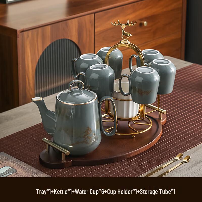 Handun Ceramic Tea Set with Walnut Tray