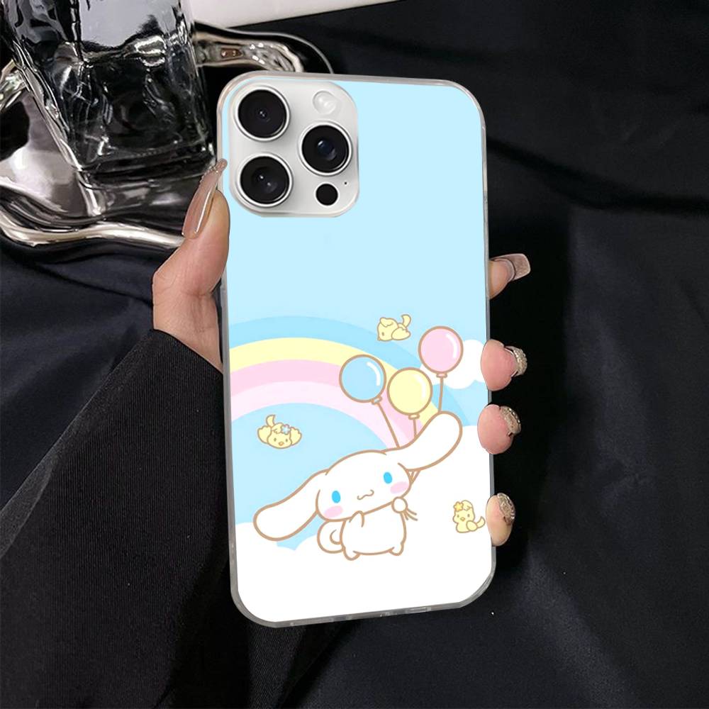 Caroon Cute C-Cinnamorolls For IPhone 17 Air 16 15 14 13 12 11 Pro Max Plus Phone Case Silvery Satin Glossy Surface