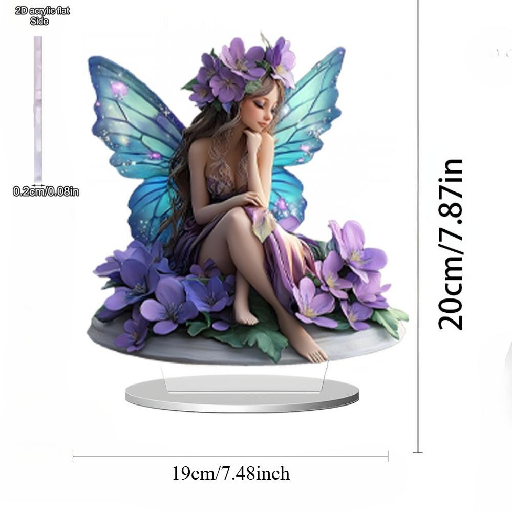 2D Flat Acrylic Purple Dragon Butterfly Girl Decoration, Indoor and Outdoor Decoration - No Battery/electricity Required, Free Day Decoration, S