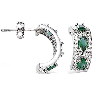 [K6682] - Silver Half Hoop Earrings 'Celestina' Green White Silver (rhodium-plated) - 15x6 Mm