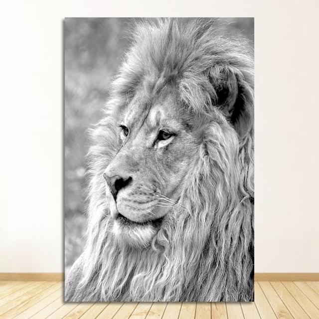 Malba Černá Bílá Plakáty a tisk Nordic Wall Art Obraz Moderní Obývací pokoj Dekorace Divoké zvíře Lev Leopard Plátno