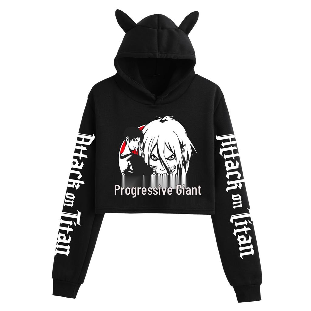 Attack on Titan Women's Cat Ear Crop Hoodie