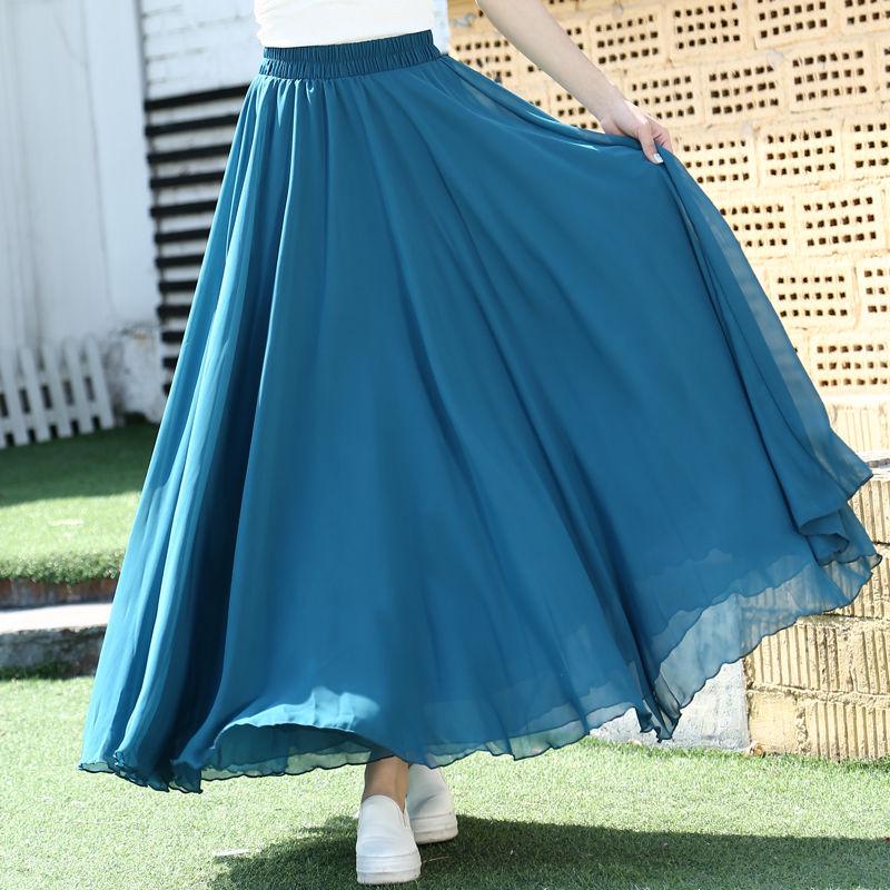 Women's Fairy Style Long Chiffon A-line Skirt - Slimming White Dance Hem for Summer