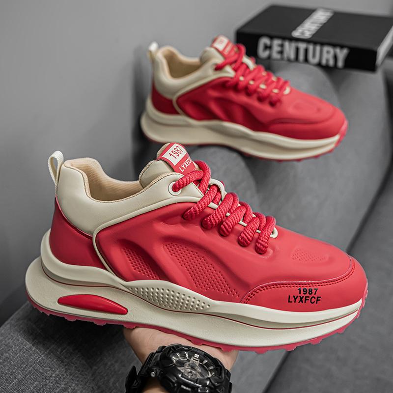 Mode Herren Lederschuhe Dicke Sohle Freizeitschuhe Outdoor Rutschfest Sport Wanderschuhe Trendige Herren Sneaker