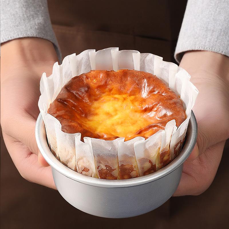 50 Sheets 3.5/4/5/6/8 Inch Basque Cheesecake Oil Paper Tray Non-Stick With Ruffled Edges Mousse Cake Wrapper Easy Demoulding