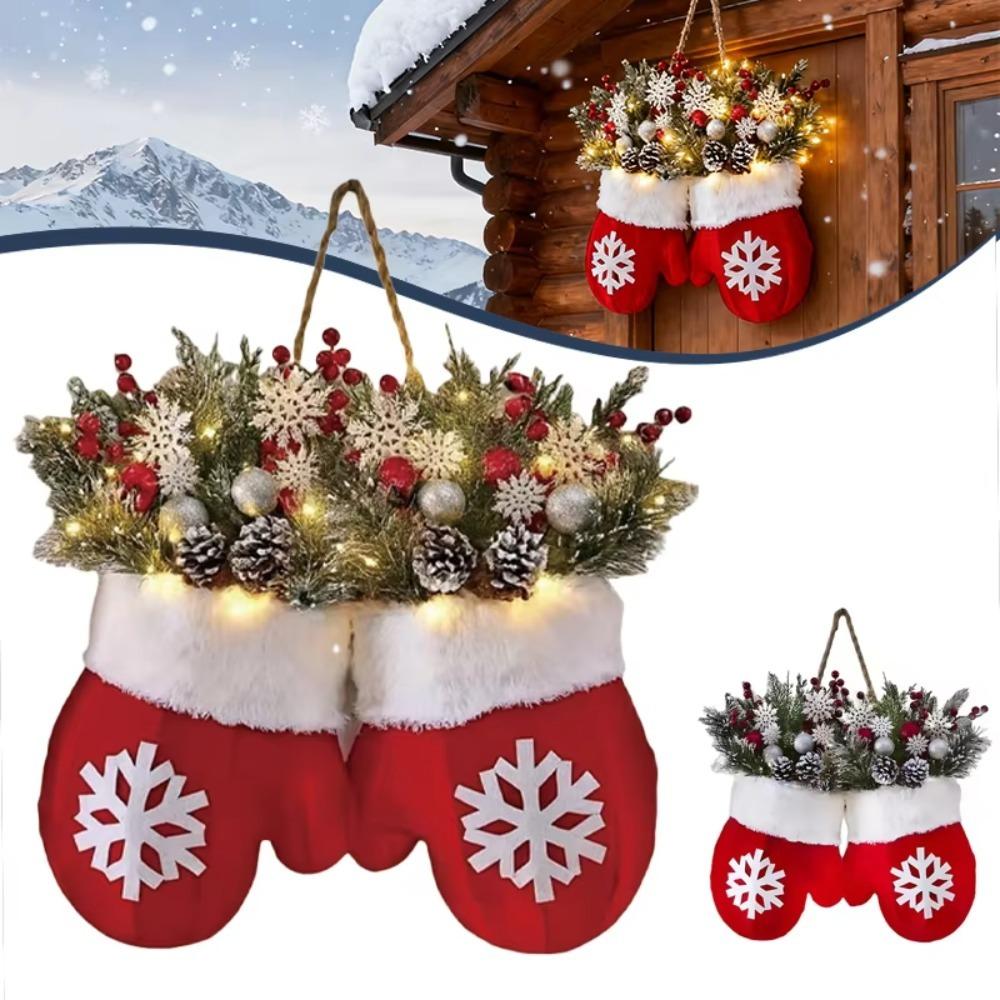 Med LED-lampor Julvantekrans Konstgjorda bär Juldörrgirlang Nyår