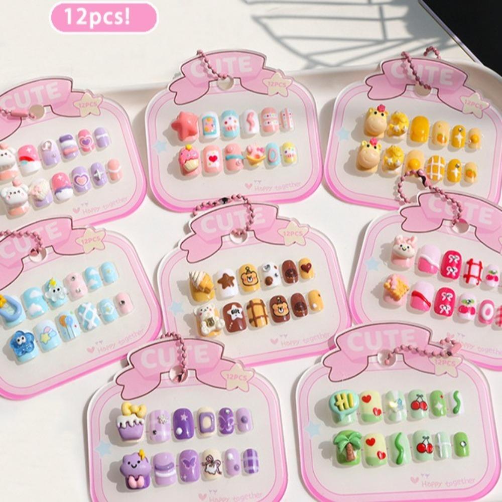3D Animal Kids Cartoon Fake Nails Flower Bowknot Cartoon Nail Accessories Kids Toys Gift