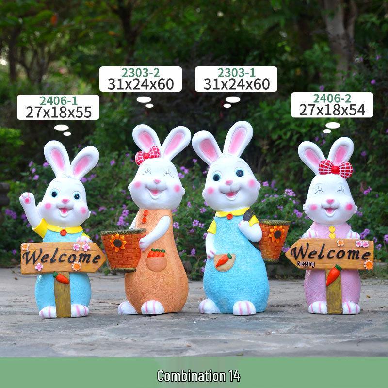 Outdoor Cartoon Rabbit Garden Decoration - Animal Flower Pot Sculpture for Kindergartens and Courtyards
