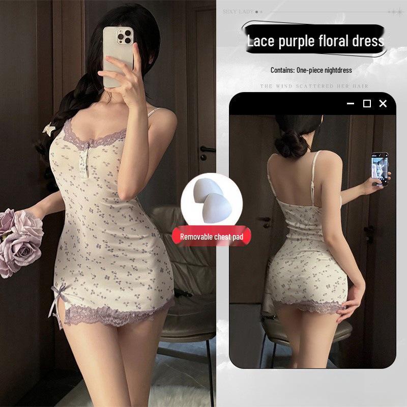 Sizzling Cherry Lace Sleepwear: Sensual Nightdress with Padded Support