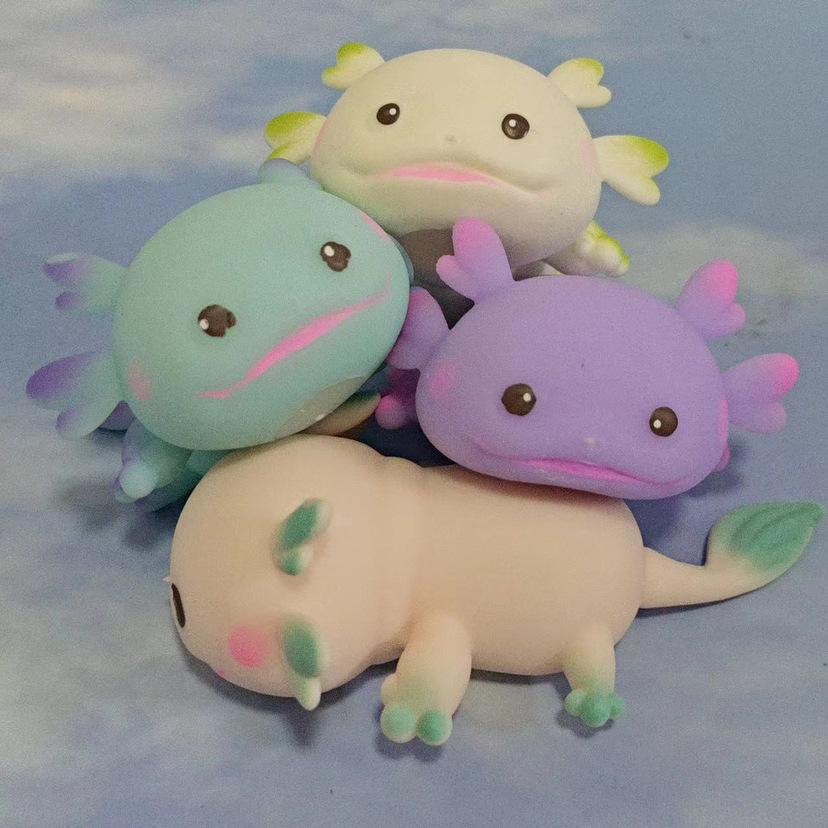 Non-Toxic 1/4Pcs Axolotl Squeeze Ball Cute Fish Relax Cartoon Antistress Squishy Stress Relief Slow Rising For Adult Kids Stretch Toys