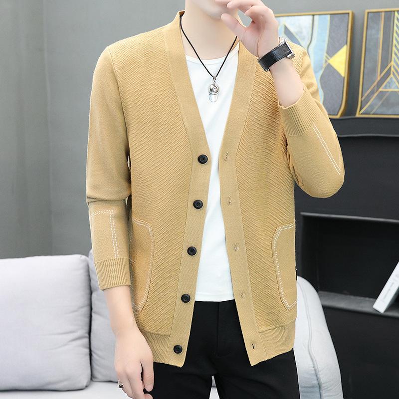 Autumn New Jacket Youth Sweater Pocket V-Neck Knitted Cardigan Men's Casual Thin Fashion Trend