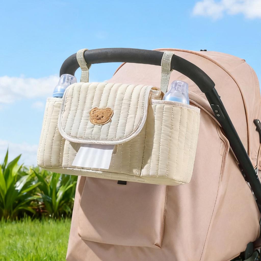 Zipper Embroidered Bag Large Capacity Quilted Diaper Handbag Solid Color Fluffy Stroller Nappy Bag Baby Diaper Caddy Organizer