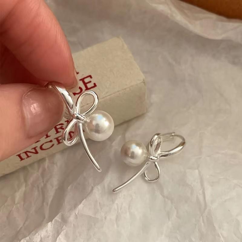 925 Silver Bow Knot Ear Clip for Women Girl Ribbon Design Ballet Style Sweet Jewelry Gift
