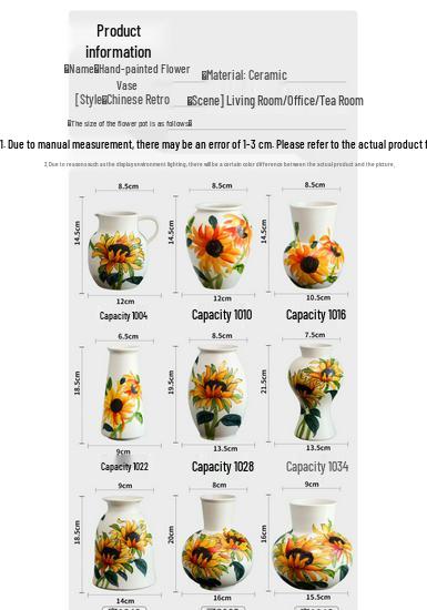 Hand-painted Peony Ceramic Vase for Hydroponic Flower Arrangement