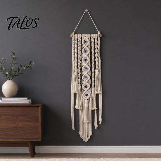 Boho Evil Eye Tapestry, Cotton Rope Braided Tapestry, Wall Hanging Turkish Blue Eye Tapestry for Living Room Bedroom Nursery Home Decoration