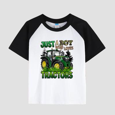 Barn T-shirt med kort ärm, nedhasad axel, rund hals, bomullstyg, pojkars avslappnad modetopp för sommaren
