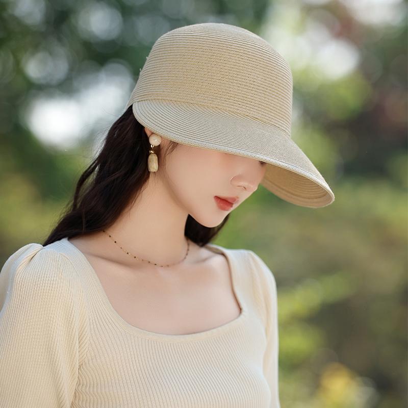 New Fashion Straw Hat Women's Summer Woven Hollow Breathable Sun Cover Sun Protection Hat Big Eaves Foldable Cap