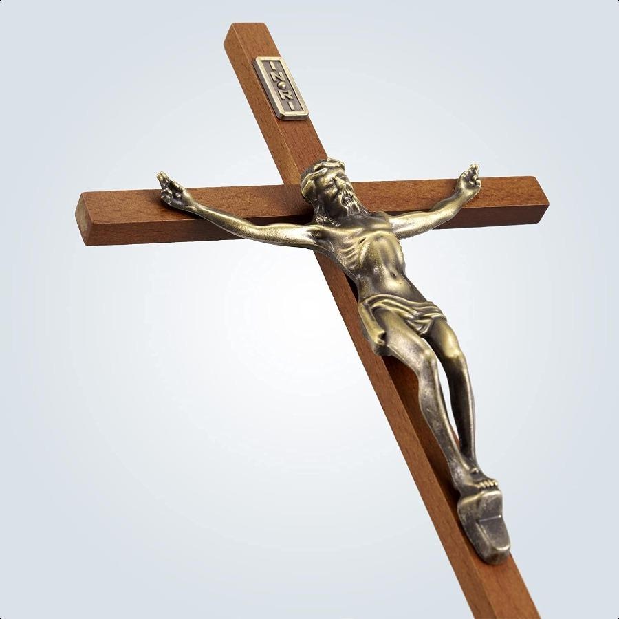 ACHIBANG Crucifix Wall Cross Catholic 10" Wooden Jesus Cross with INRI for Wall or Easter Decor Christian Gift for Faithful Hom