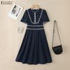 ZANZEA Women Casual Round Neck Elegant Short Sleeve Dress