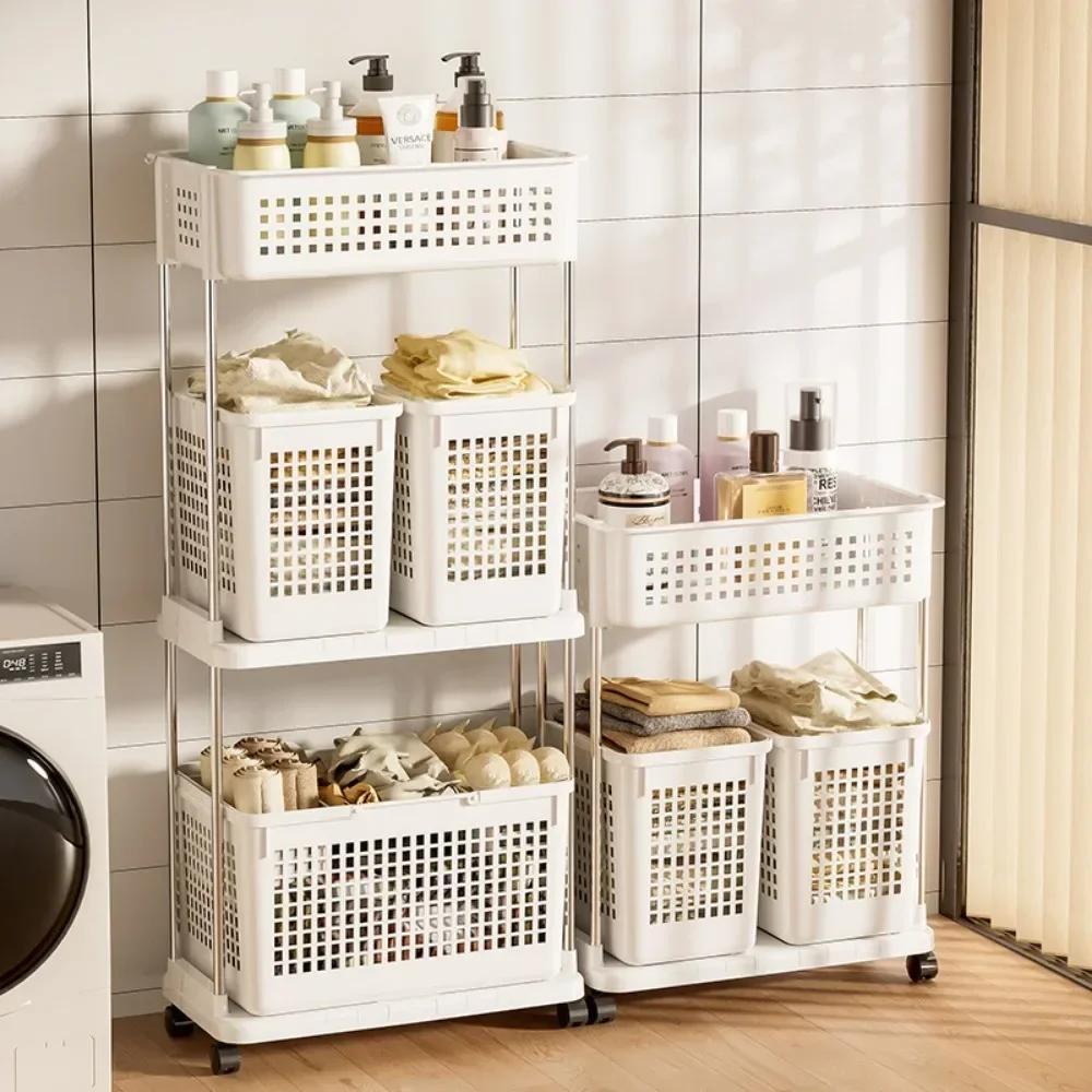 Cesto de Roupa Suja Portátil de Mão Cesto de Lavanderia com Roda Móvel Grande Capacidade Carrinho de Armazenamento Multifuncional para Banheiro