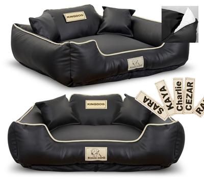Psí pelíšek KINGDOG ekokůže 115x95 cm personalizovaný odnímatelný protiskluzový černý