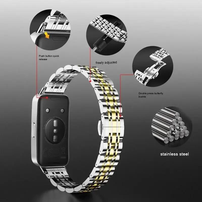 Metal Strap for Huawei Band 10 9 8 Stainless Steel Bracelet Accessories for Huawei Band 10/9/8 Smart Watch Replaceable Wristband