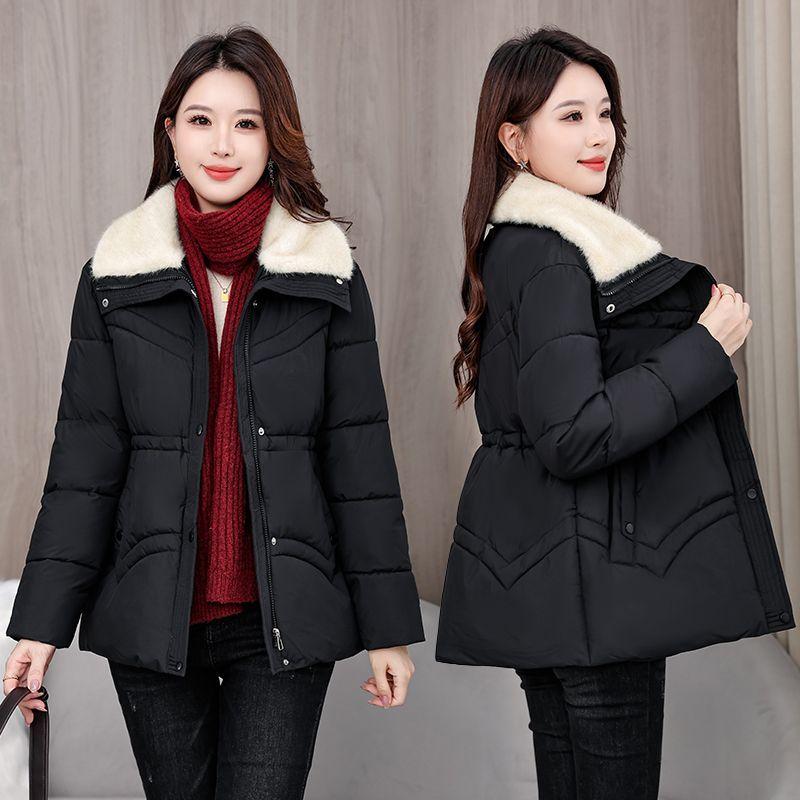 

Хлопковая куртка средней длины с лацканами, зимняя мода, талия тонкая и маленькая, женская теплая куртка M чёрный