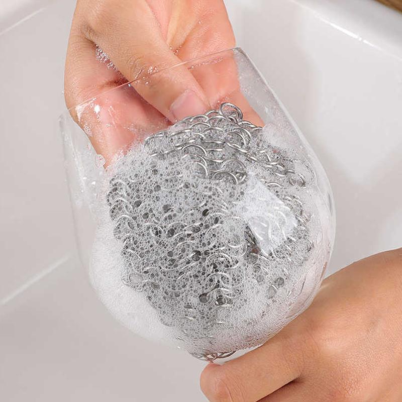 316 Stainless Steel Kitchen Cleaning Ring Stainless Steel Cleaner  Dishwashing Brush Reusable Washing Net Cleaning Tool For Home