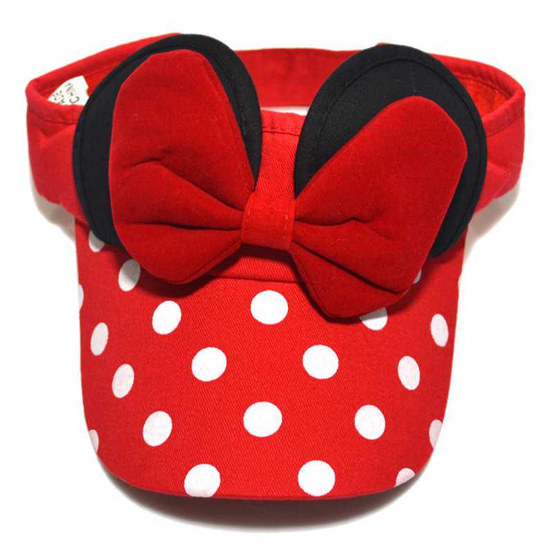 Disney Minnie Baby Girl Hollow Hat Cute Polka Dot Big Bow Children's Baseball Cap Outdoor Sports Children's Sun Hat
