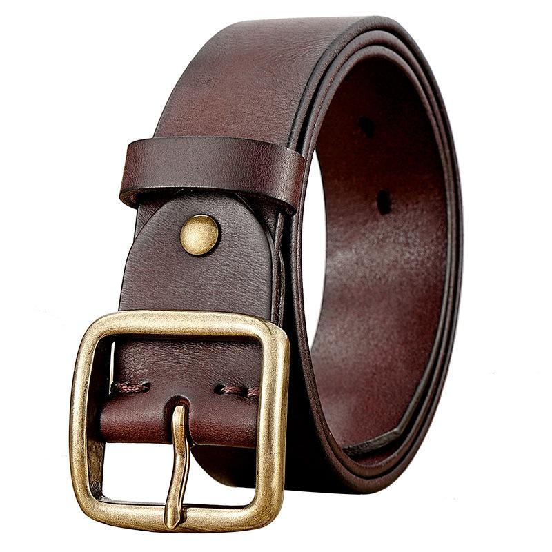 Belt Men'S Genuine Leather Ancient Copper Buckle Retro Knock Bag Head Layer Real Cowhide Belt Japanese Buckle Handmade Smooth Edge Vegetable Tanned