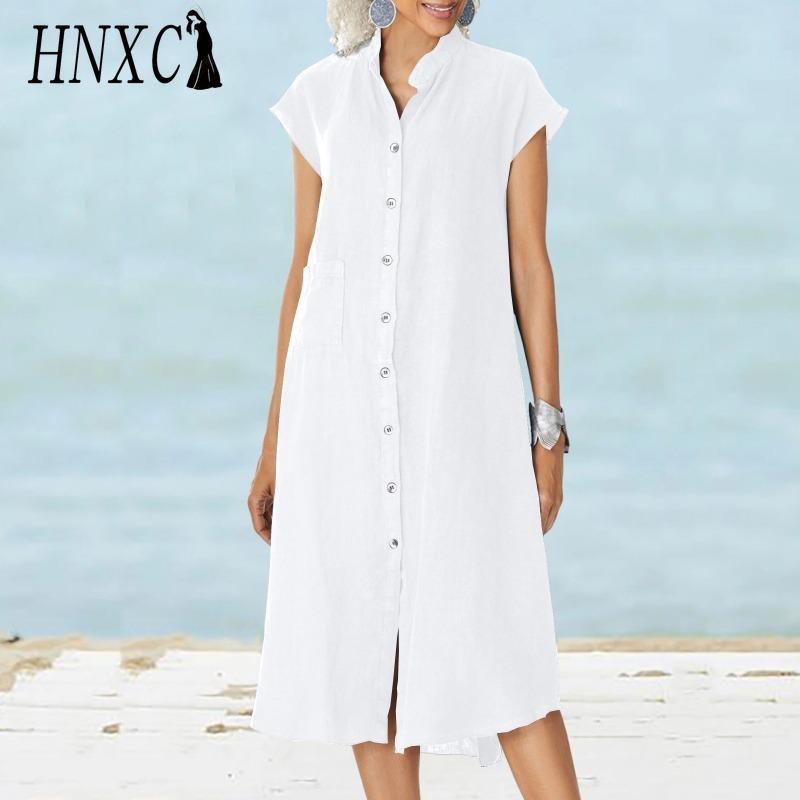 HNXC Dámská móda Léto Jaro Jednobarevný Potisk POLO Límec Vysoký Pas Ležérní Šaty