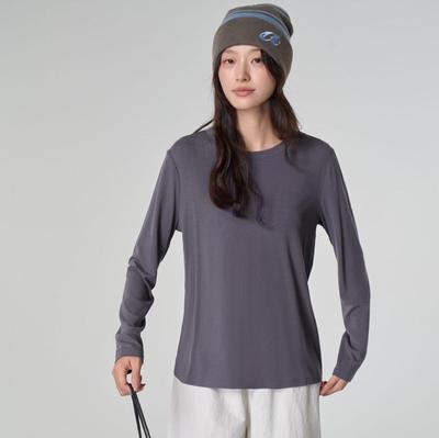 25 Spring Women's Youke Silk Cotton Long Sleeve Round Neck T-Shirt