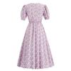 Summer New Arrival Women's Clothing Fashion Style Vintage Floral V-neck Puff Sleeve Waist Trimming Short-Sleeved Dress High Waist Slimming Skirt