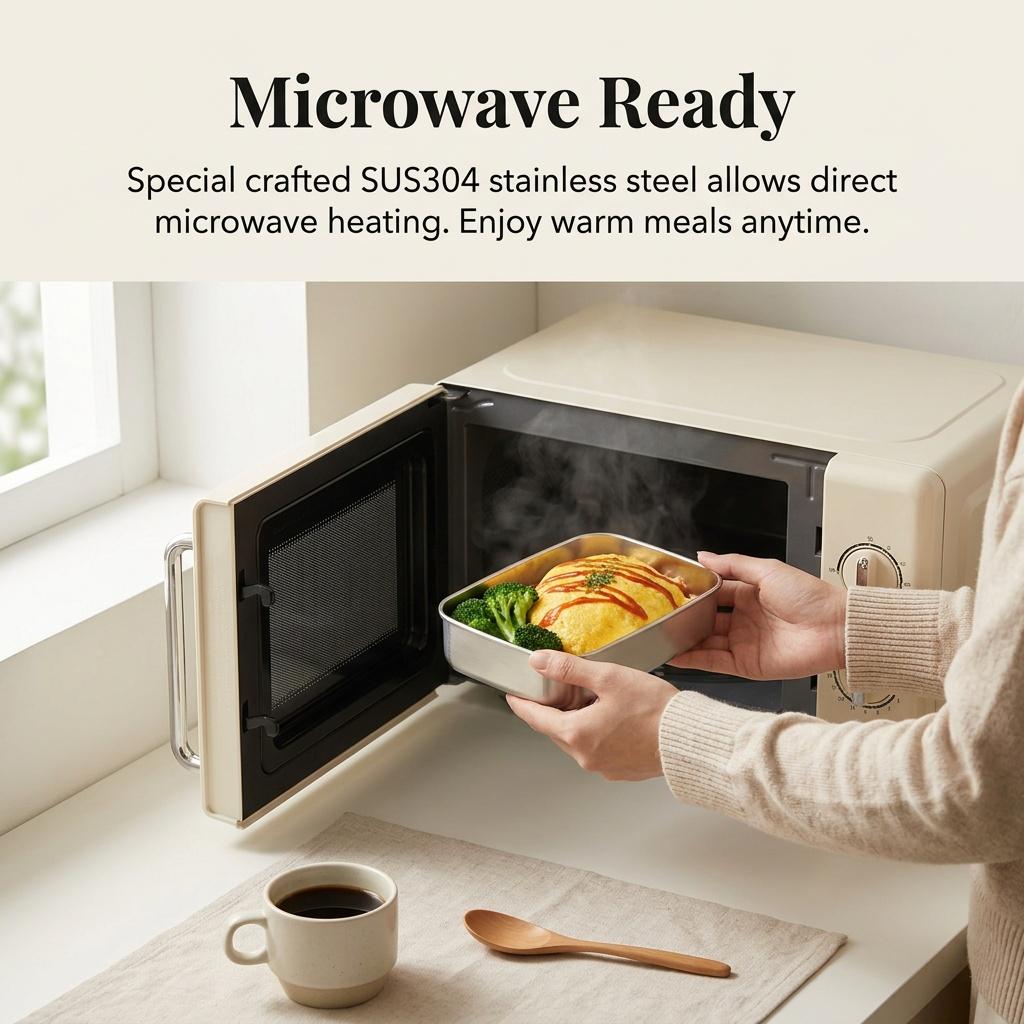 Stainless Steel Bento Box Metal Lunch Box Microwavable Food Storage Containers Stackable Meal Prep Leak-proof Adults Kids School