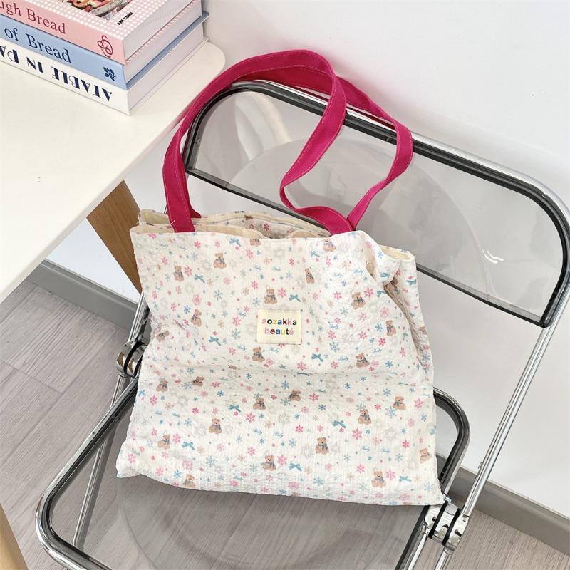 4 Contrasting Color Shoulder Canvas Bag Large Capacity Work Commuter Bag Student Female Summer Hand