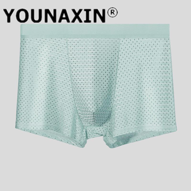 Large Size Mesh Ice Silk Men's Underwear Breathable Graphene Antibacterial Mesh Boxer Briefs Large Size Youth Shorts L XL 2XL 3XL 4XL 5XL