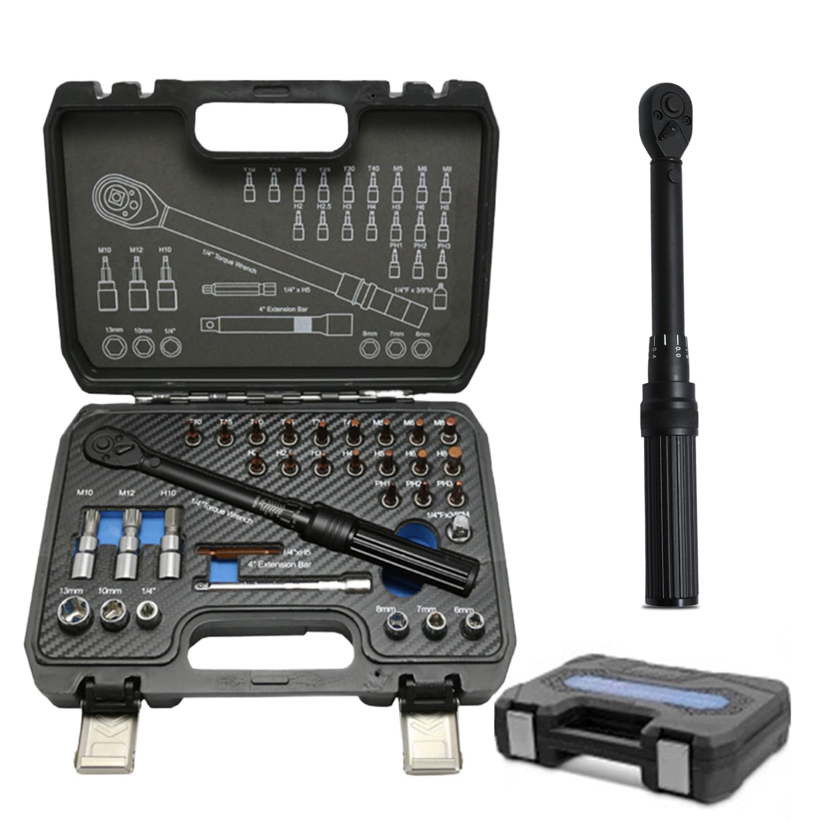 

Набор динамометрических ключей для велосипеда для шоссейного велосипеда мм Высокая точность Двойная шкала 72 зубца Быстрая и включает в себя кейс для хранения 32 предмета Велосипеды, Предустановленный, 6,35 (1/4 дюйма) Драйв, чёрный