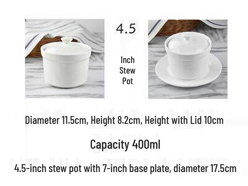 Bird's Nest Ceramic Double-Boiler Soup Pot with Lid - Small Stew & Dessert Pot with Double Handles for Hotel Steamed Egg Bowls.