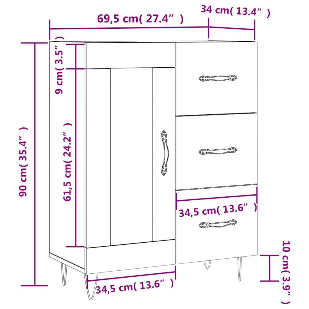 Sideboard Black 69.5 x 34 x 90 cm Particleboard