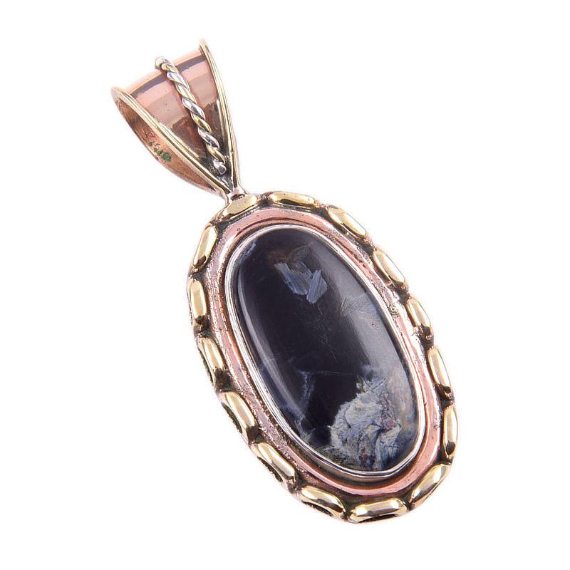 Natural Pietersite Gemstone 925 Solid Sterling Silver TwoTone Pendant 1.50" P8d33