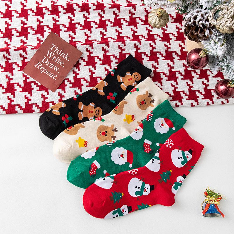 Trendy Christmas Cartoon Mid-Calf Socks for Women - Cute and Cozy Autumn/Winter Cotton Gift In Red
