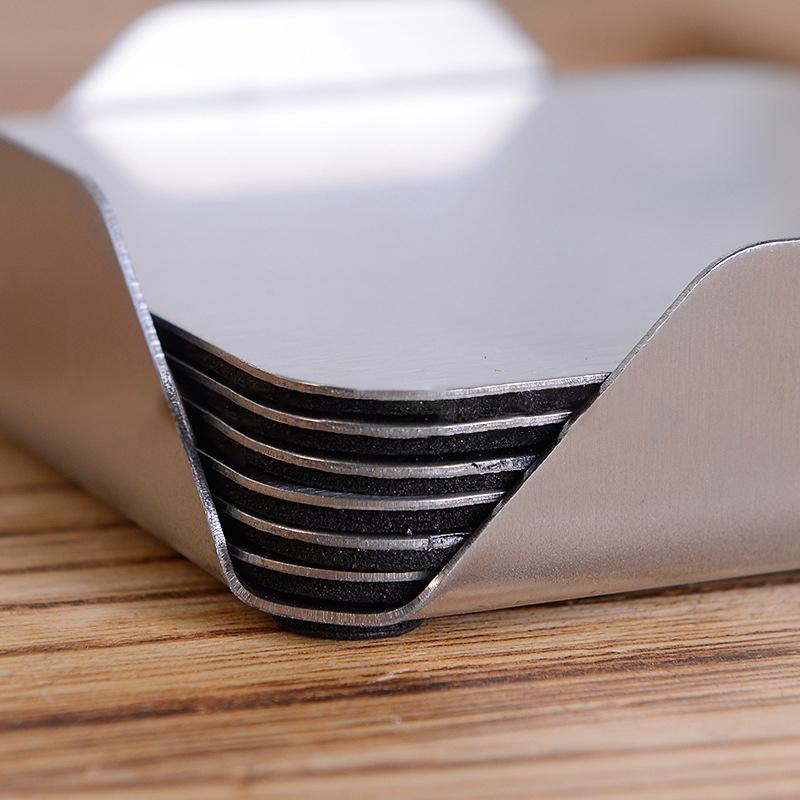 6pcs/set Stainless Steel Square Metal Coaster placemat Table Mat Anti-slip coffee mug cup Bowl Insulation Creative Cool