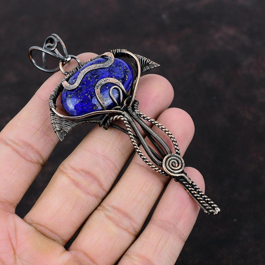 Lapis Lazuli Pendant Copper Wire Wrapped Pendant Handmade Lapis Lazuli Jewelry Natural Gemstone Pendant Gift For Women Unique Copper Jewelry