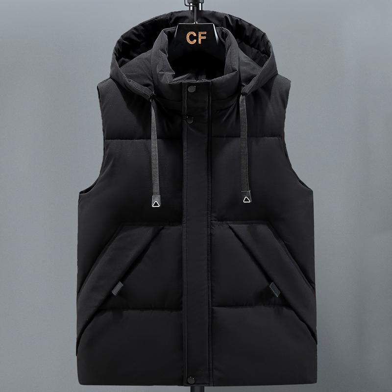 

Плюс размер M-8XL Зимний теплый жилет Мужская верхняя одежда с капюшоном 2024 Модные безрукавки Повседневные толстые мужские парки 2XL чёрный