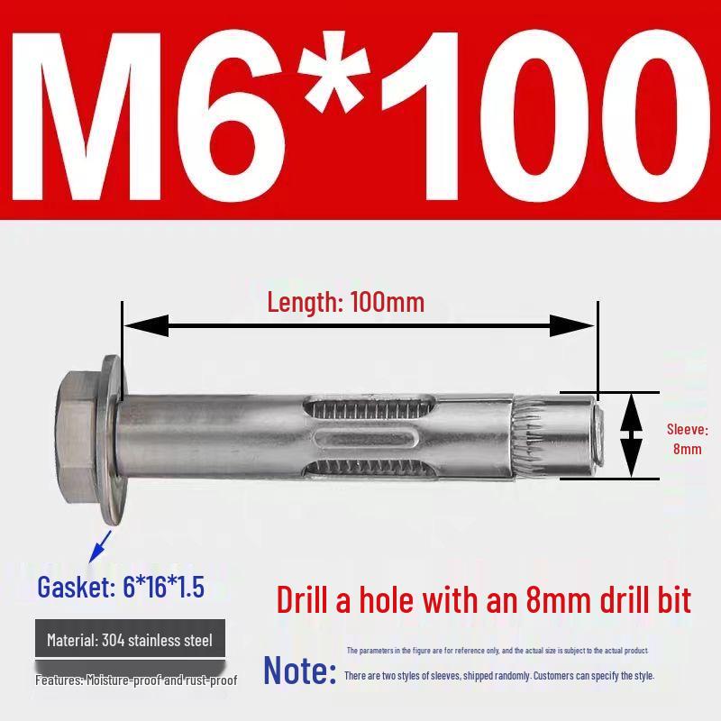 Stainless Steel Expansion Bolt with External Hex & Built-in Hole